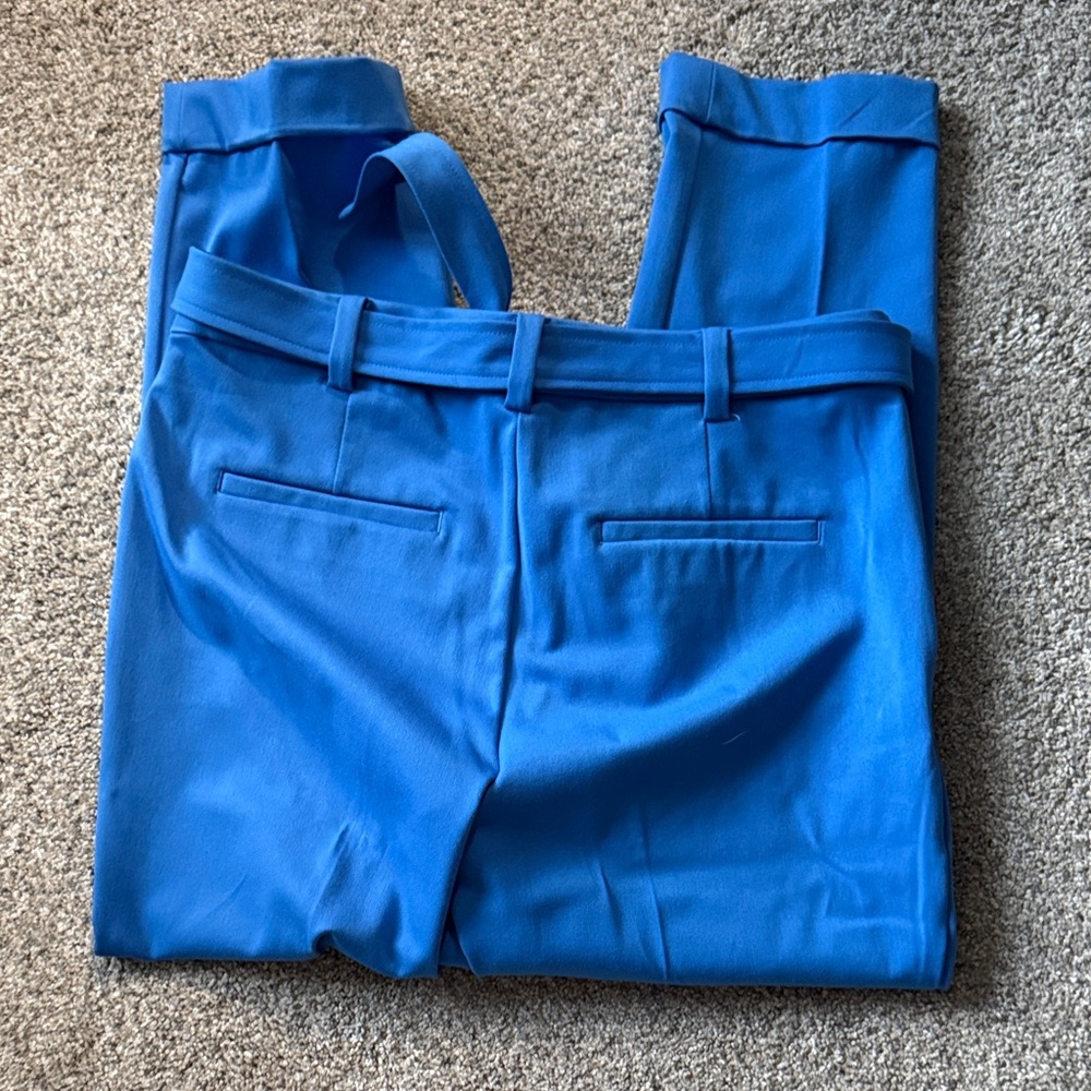 LOFT Bright Blue Cropped Tie-Waist Devin Slim Ankle Pants - Picture 4 of 4